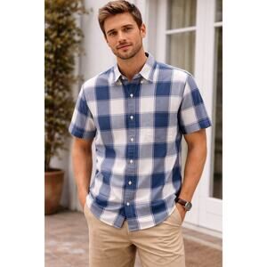 J.Crew Men's Blue Plaid Button Down Shirt 100% Cotton Size M Casual Classic